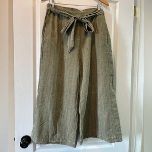 Anthropologie XL green striped wide-leg capri pants